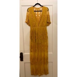 Honey Punch Mustard Yellow Lace  Maxi Dress